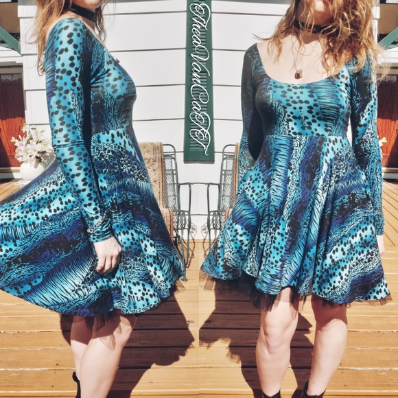 Vintage ♡ BJ Tulle Punk Goth Leopard Skater Dress! - Picture 2 of 6